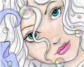 Lavender Mermaid fairy fantasy aceo art trading card original painting