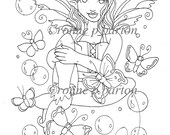 IMG014 INSTANT DOWNLOAD digital stamp digi big eye Fairy printable art coloring page fantasy by Ronne Barton