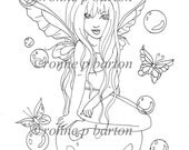 IMG019 INSTANT DOWNLOAD digital stamp digi big eye Fairy printable art coloring page fantasy by Ronne Barton