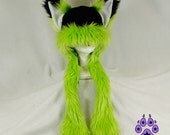 Lime Green Fox cat Puffet Hat warm fleece ear flap strap furry goth anime cosplay ski handmade snowboard mens womens 1751
