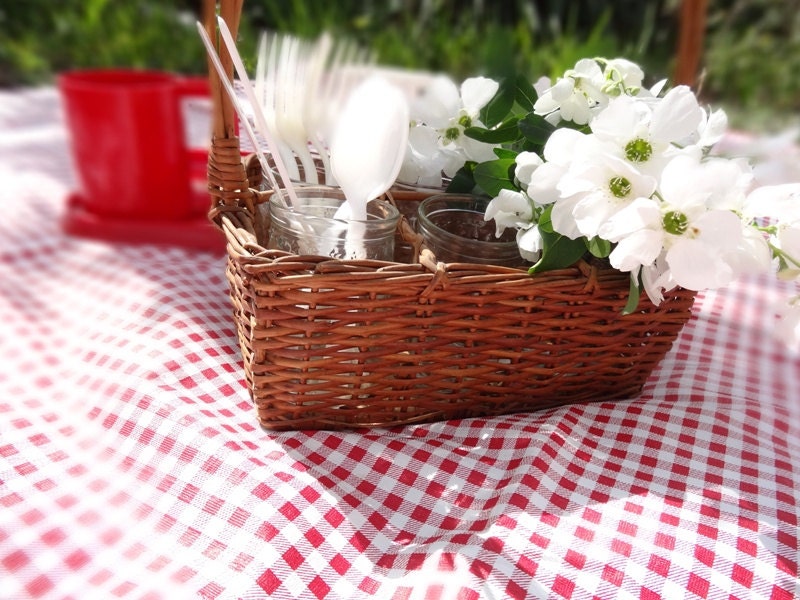 Vintage Wicker Basket with Vintage Jelly Jars French Farmhouse Home Decor