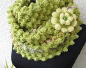 Tutorial CROCHET PATTERN, PDF Crochet Infinity Green Scarf With Flower "Spring is Coming", Lyubava Crochet Pattern number 74