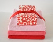 Baby Gift Set - 3 XL Swaddle Blankets and 2 Burp Cloths in Berry Brights Collection, Pink, Coral, Red, Amy Butler Lotus Wall Flower Cherry