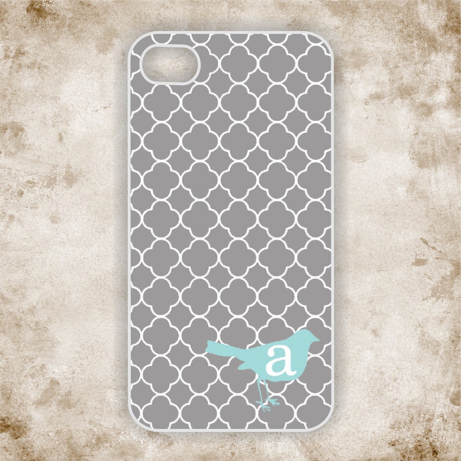 Rubber iPhone 4 Case - Tiffany Blue Bird on Gray Lattice - iPhone Case, iPhone 4 Cover, Monogram iPhone Case