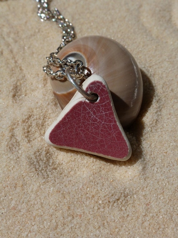 REDUCED-Triangular shaped red beach pottery neckleace