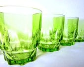 Vintage Green Juice Glasses, Set of 8, 1960s 70s Tumblers, Barware