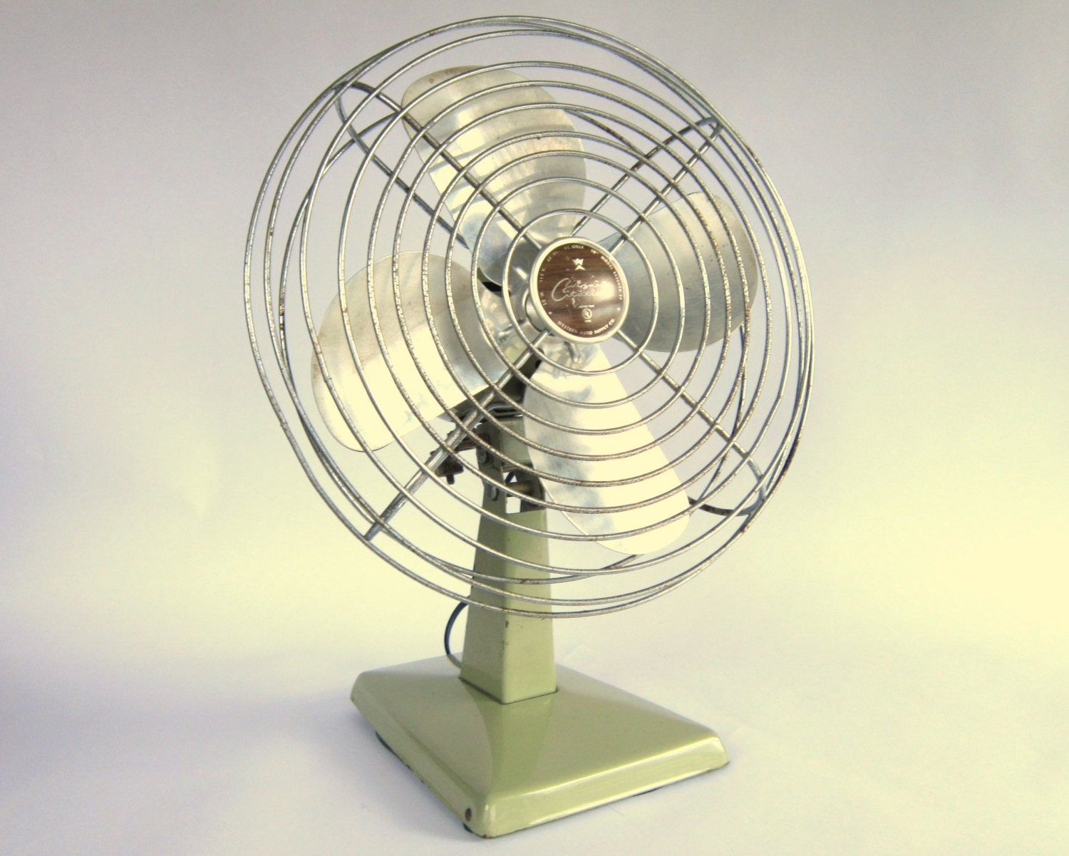 Vintage 1950s Wizard Citation Metal Fan by Western Auto Supply "Wizard" in Mint Green -WORKS
