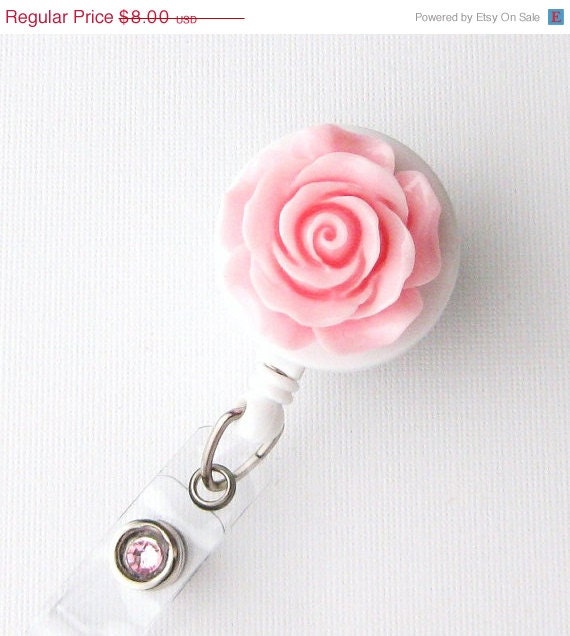 Pink Rosebud - ID Badge Holder - Flower Badge Reels - Designer ID Reel - Nurse Gifts - Pretty Name Badge Clips - BadgeBlooms