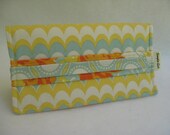 Checkbook Cover in Yellow and Light Teal with Coordinating Flower Print Pockets