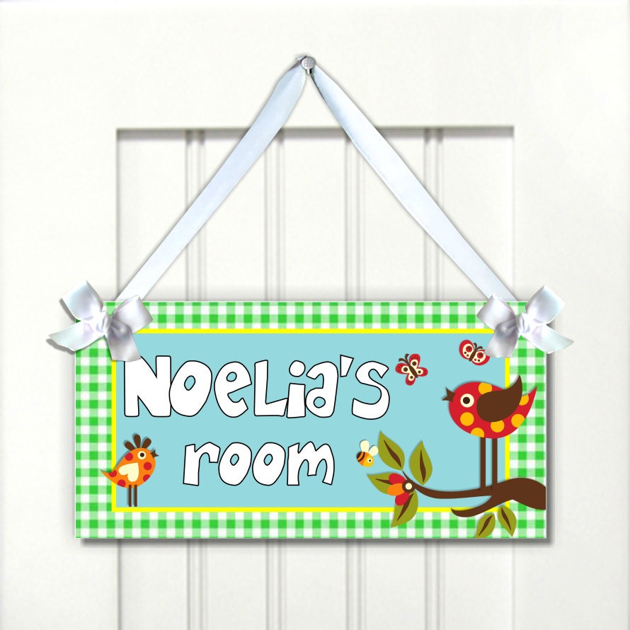 retro birds girls door sign - babies decor signs nursery bedroom decor plaque - customizable - PL124 girls christmas - kasefazem