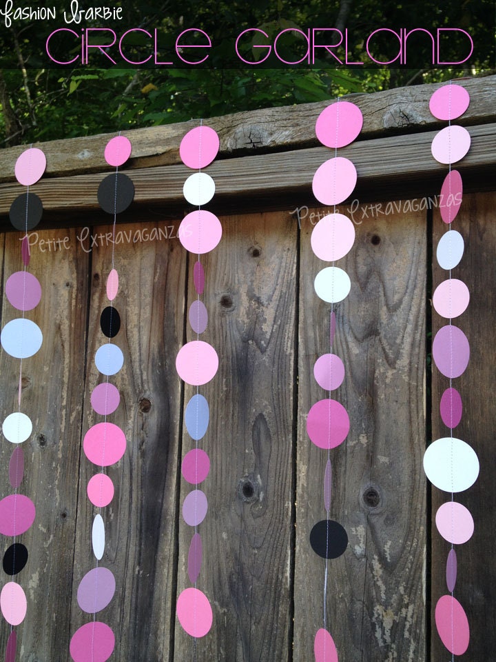 Barbie Party Paper Circle Garland- Bubblegum Pink, Pink, Ballet Pink, White, Black Il_170x135