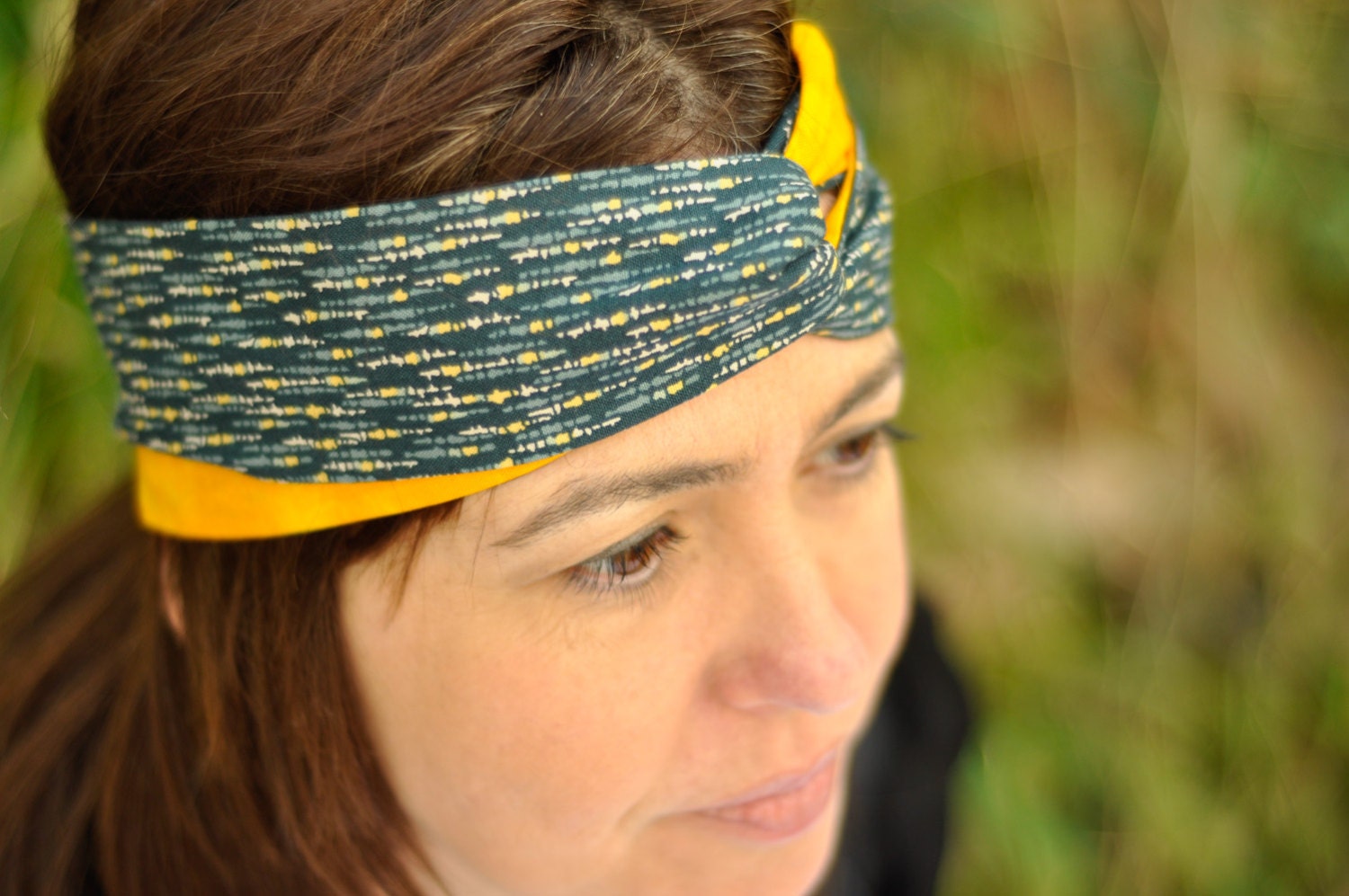 TURBAN Headband, Denim Blue Teal, Stretch Yellow Orange, Cotton Twist Headband, Head Band, Hair Covering, Head Covering for Women, Fashion