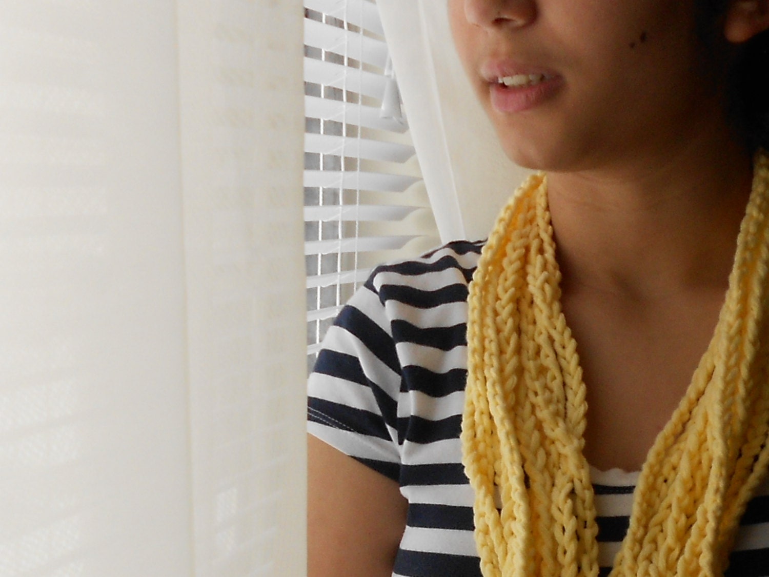Sunny Golden Crocheted Scarf In  Dandelion Yellow  ..........   Multiple Crocheted Single Chains In Cotton