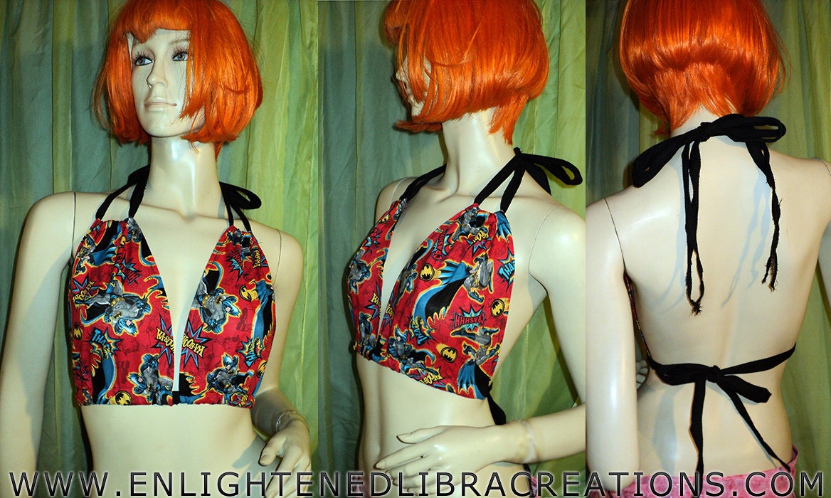 Batman Bikini Top - One of a Kind - Ready to Ship Now - S/M/L - Rave Raver Festival Hippie Hooper Flow