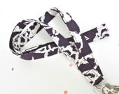 Lanyard ID Badge Holder Purple White Fabric Key Lanyard