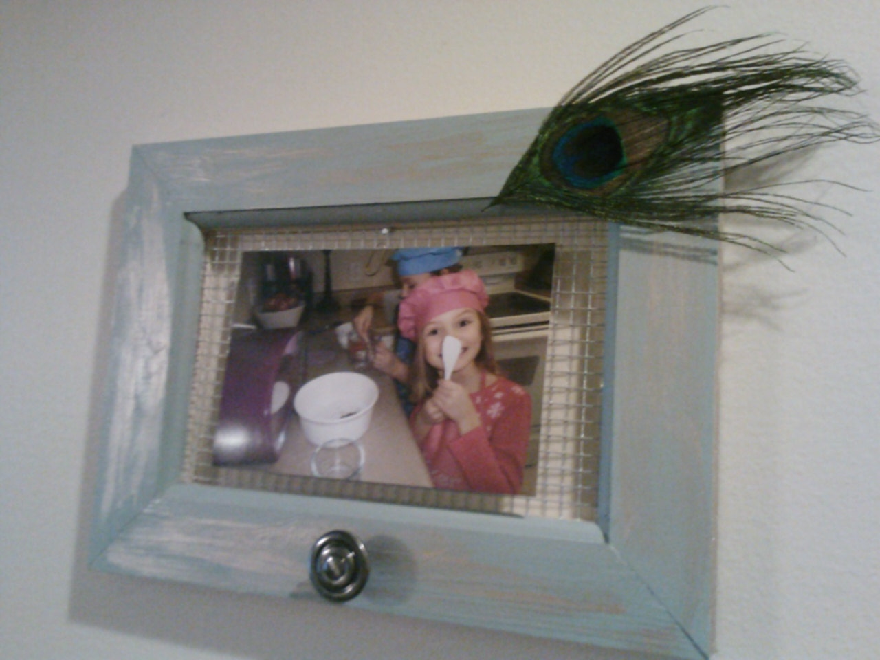 Handcrafted Wooden Picture Frame Shabby Chic Vintage Peacock Feather Hanging Jewelry Holder/Organizer Drawer Knob
