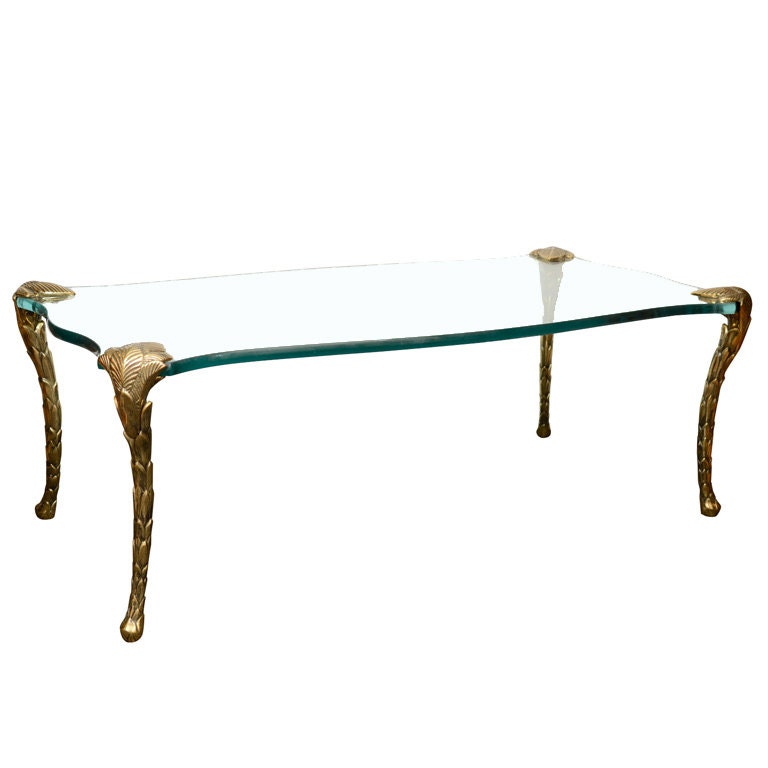 Mid Century Glass and Brass Coffee Table by P.E. Guerin  c1960s