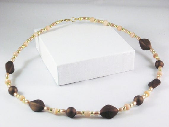 Beaded Necklace in Brown, Tan and Gold