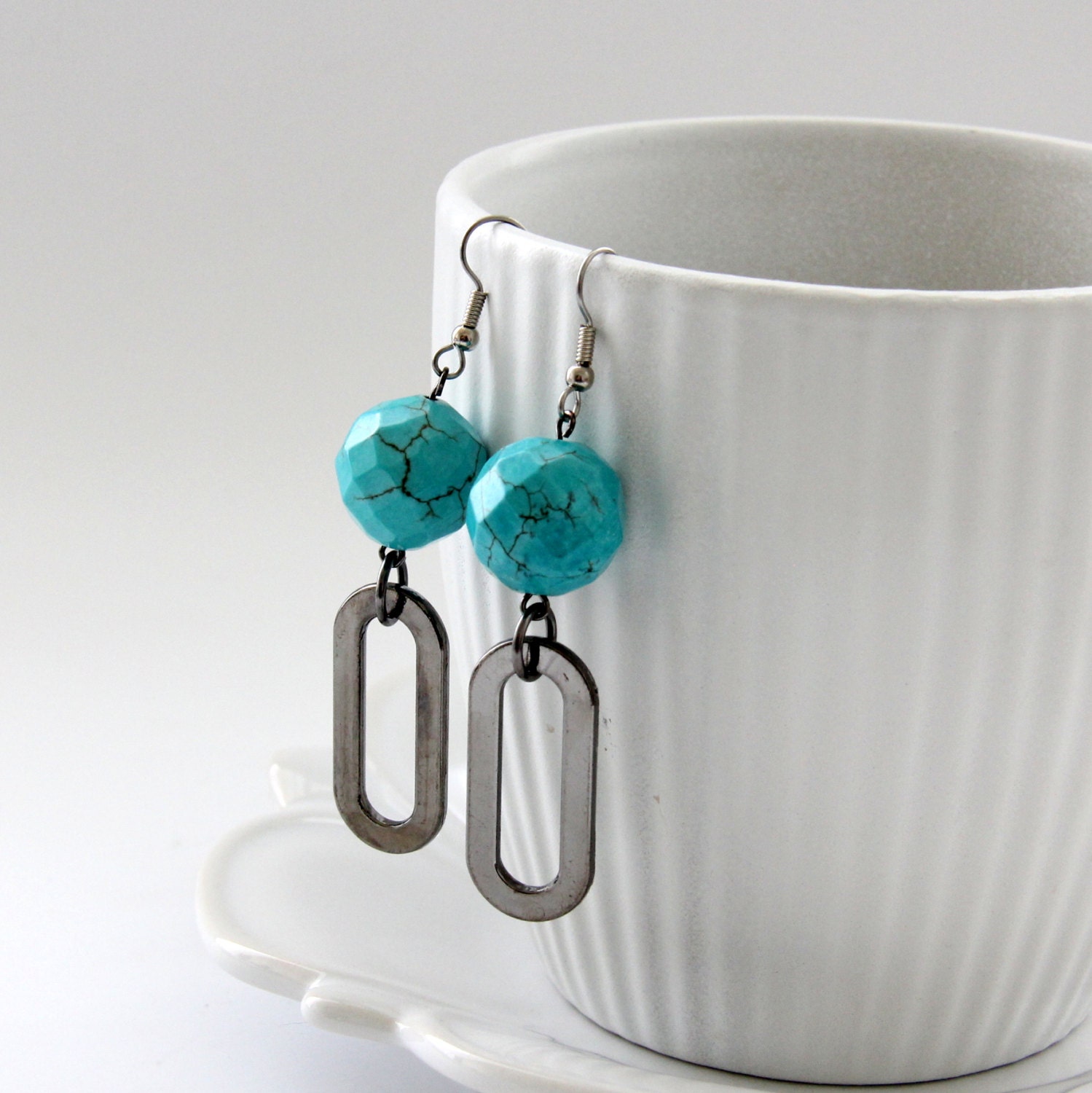Atlantis: Turquoise Earrings Bohemian Beaded Statement Jewelry Stone Earrings Handmade