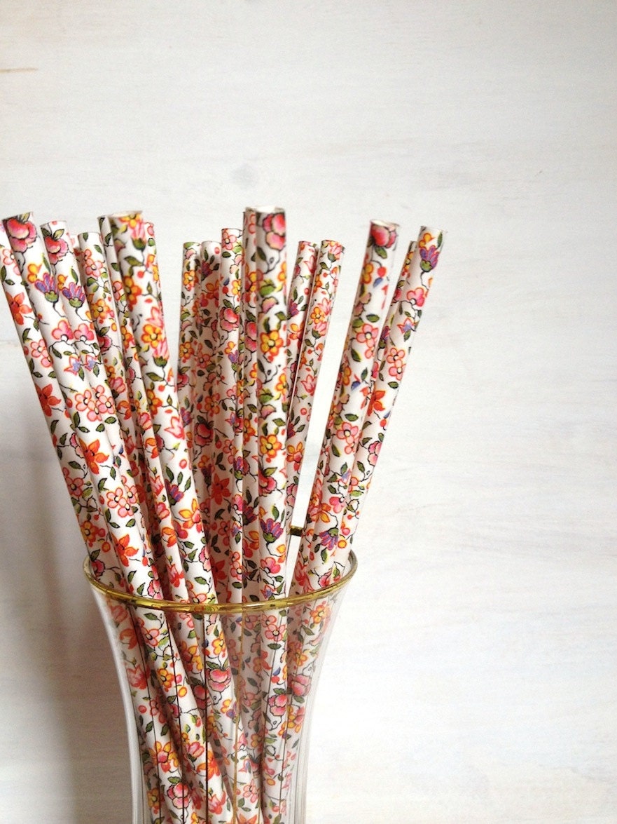On Sale - Vintage Paper Straws Flower Shop  - Pack of 25 - redelephantcreative