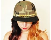 Studded Hat Snapback Camo Choose Gold OR Silver Studs