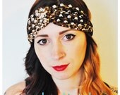 Studded Headband Turban - Leopard Print - Silver of Gold Circular Cone Studs -