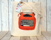 Orange Typewriter Illustration Eco Cotton Tote Bag