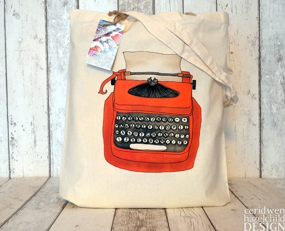 Orange Typewriter Illustration Eco Cotton Tote Bag