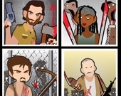 Walking Dead Art Set - Original Artwork  8.5" x 8.5" zombie prints Rick Grimes Michonne Daryl and Merle