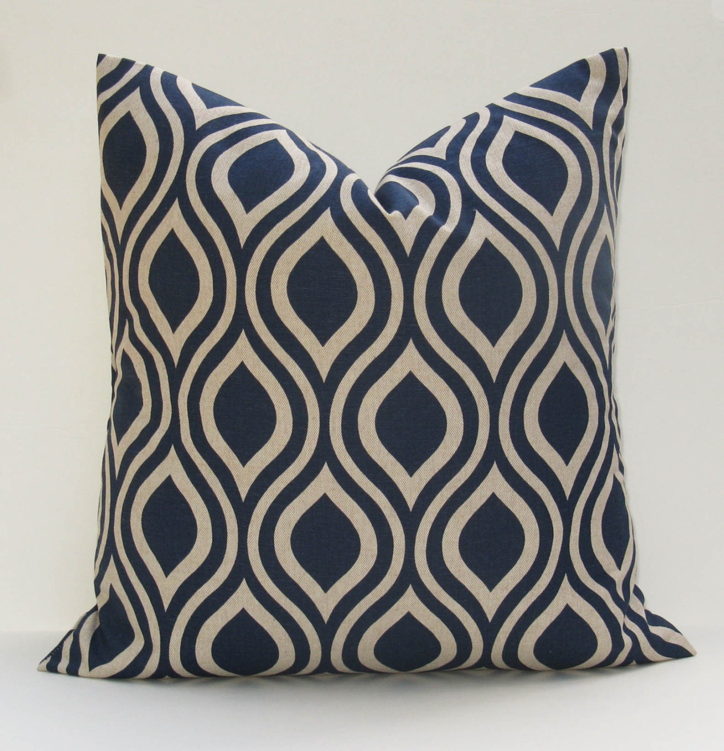 Euro Throw Pillow Blue and Tan Geometric Covers. ONE 24X24 Euro-Sized Blue Pillow.Blue Tan Pillow printed fabric on front and back