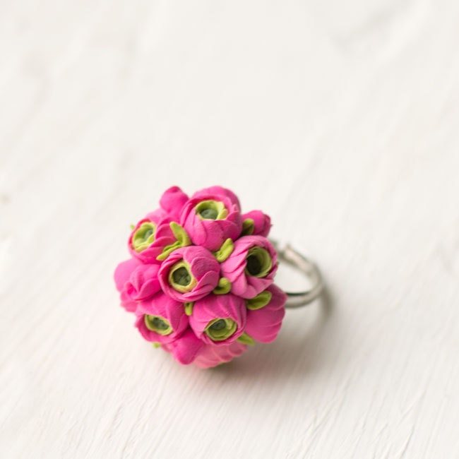 Neon pink ring - neon jewelry - neon pink - neon wedding - neon ring - neon flowers - neon jewellery - flower ring