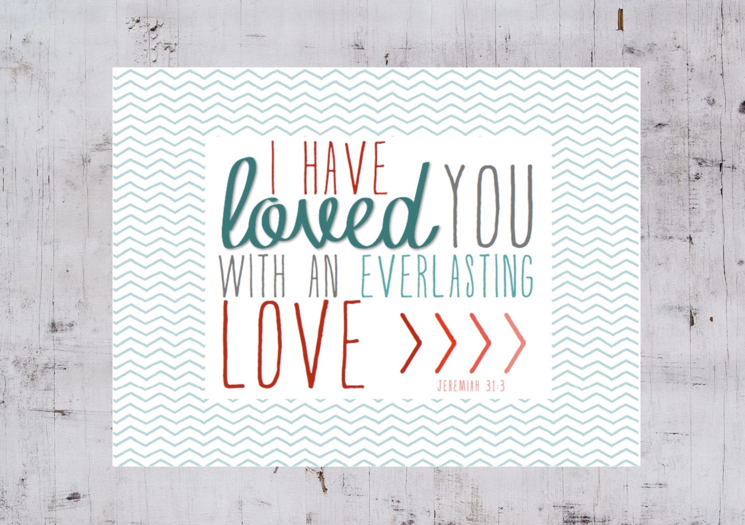 EVERLASTING LOVE - Digital File to Print - Christian Faith Scripture Art for Baby Shower Teen Tween Room or Home Decor - Red and Teal