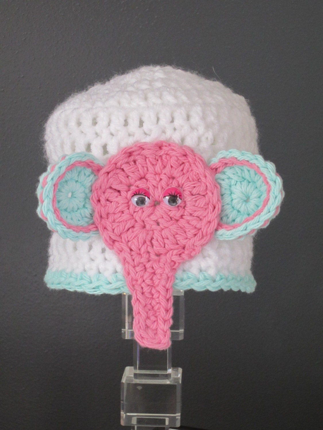 Baby Elephant Hat with Pink and Mint. Cute Elephant Hat for Baby.