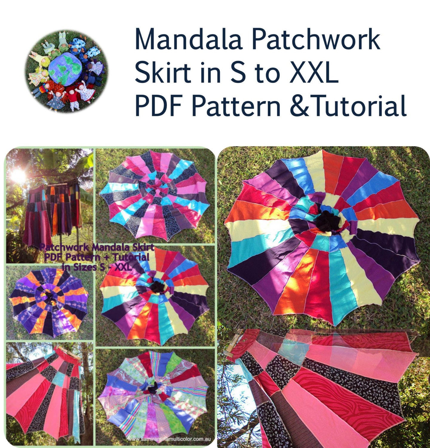 INSTANT DoWnLoAd Mandala Patchwork Skirt in S to XXL PDF Pattern and Instructions
