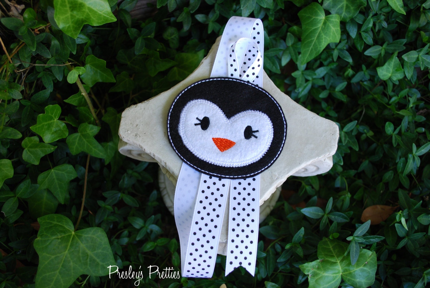 Penguin Felt Clip Keeper, Hair Accessory Holder, Black and White - READY TO SHIP