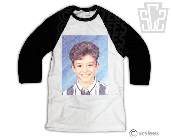 Justin Timberlake Middle School Yearbook Photo Baseball Shirt