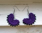 Beaded Dangle Earrings - Purple with Black Beads