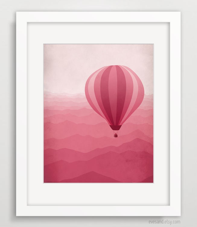 11x14 Hot Air Balloon Print, Pink Nursery Art, Kids Wall Art, Baby Girl Nursery