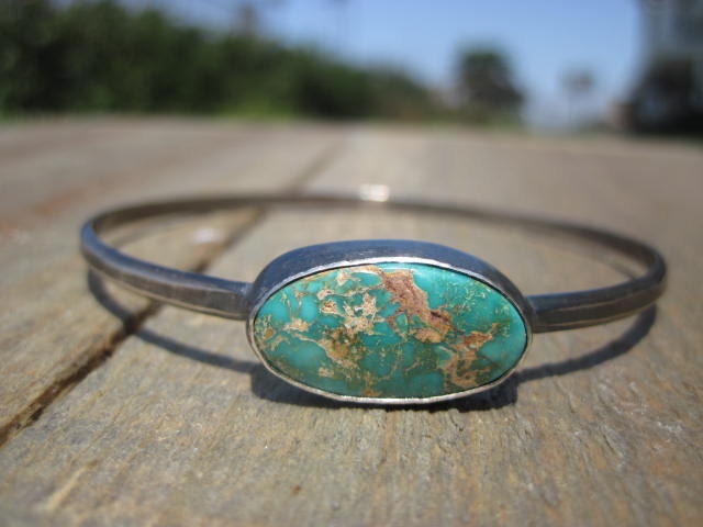 Silver and Turquoise Bangle- Easter Blue Turquosie Stone