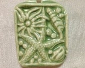 Starfish and Friends Green Ceramic Porcelain Pendant Tropical Jewelry Component
