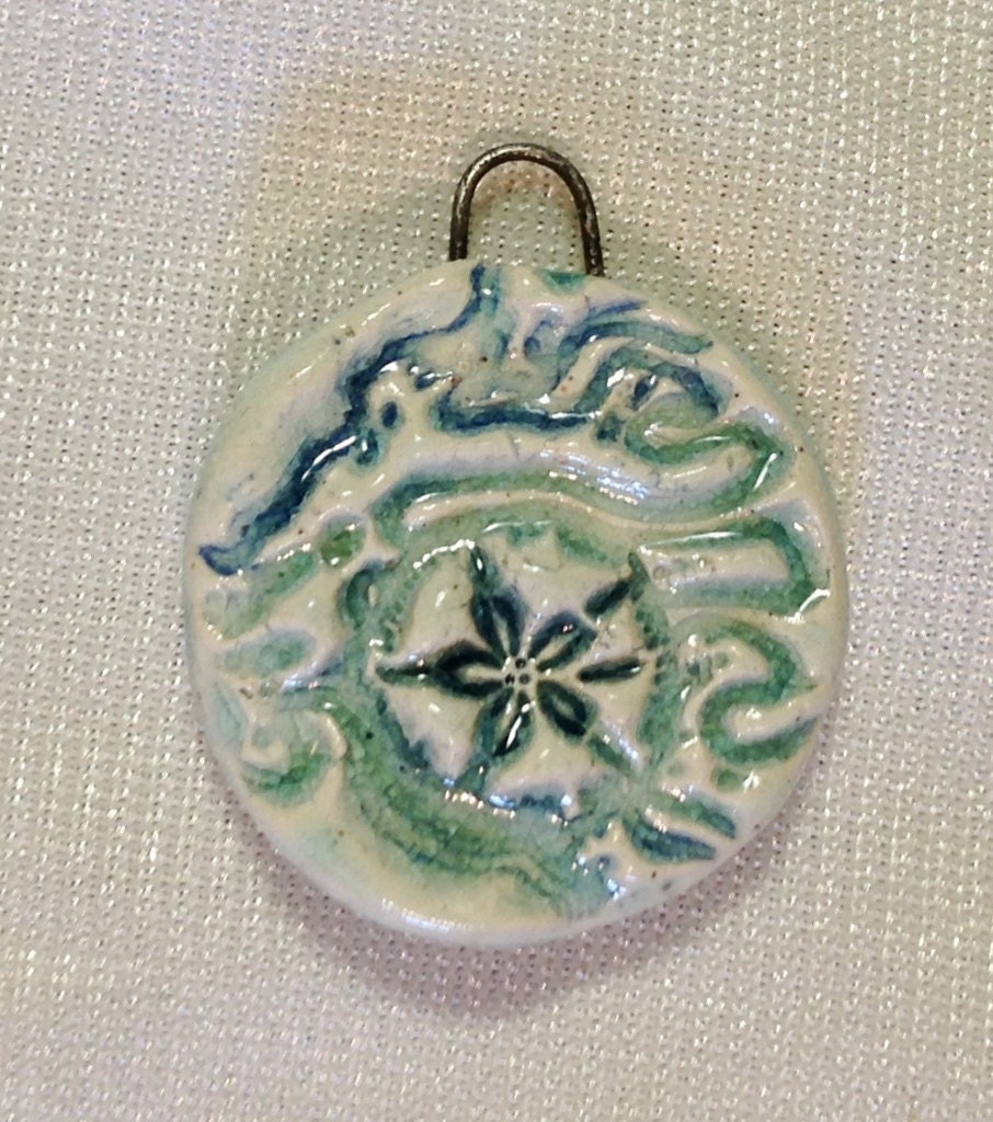 Sand Dollar Ceramic Porcelain Blue Pendant Charm Tropical Jewelry Component