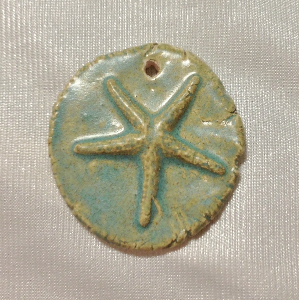 Realistic Rustic Starfish Beach Ceramic Blue Pendant