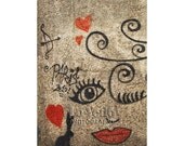 Heart Graffiti Paris Street Art Valentine Photo Lips Kiss Bunny Hearts Cupid Travel Photo 5x7 Small Photo Unusual Valentine Gift