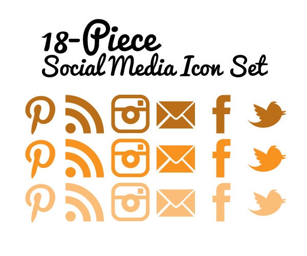 Social Media Icons - Set of 18 - Transparent Background - Orange