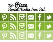 Social Media Icons - Set of 18 - Square with White - Green