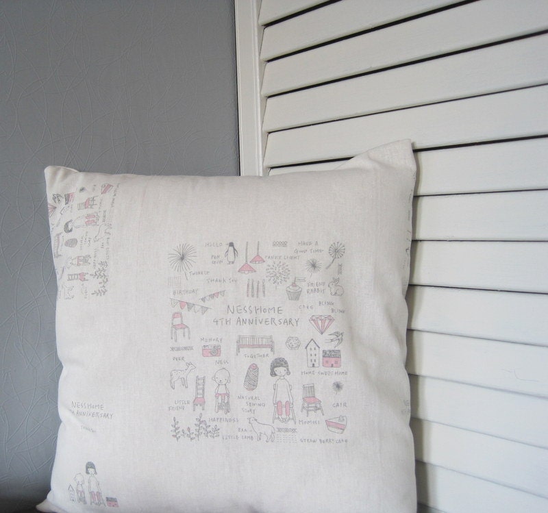 Kids Personalized Girl 4th Anniversary Pillow Case Linen Girls Room Decor 15x15 pillow cover