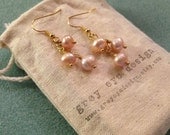 Blush Pink Fresh Water Pearl Dangle Earring on Gold Plated Wire