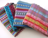 Tribal Fabric, Peruvian Fabric, Woven Aztec Fabric Bundle, 4 Large Pieces