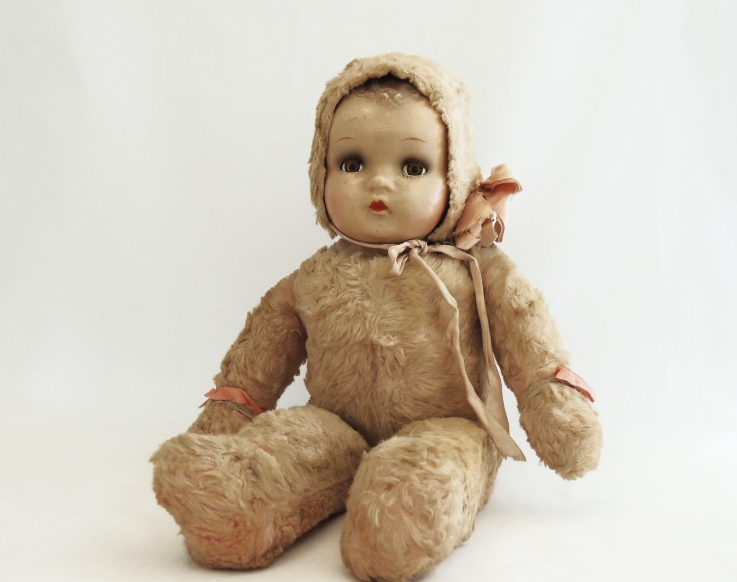 Antique Composition Doll Pink Plush Body by LaLindaArtStudio
