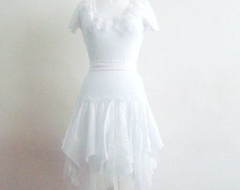 Wedding Dress Upcycled Woman's Clothing Bohemian White Ivory Romantic Eco Style Short Wedding Fairy Dress Little OOAK